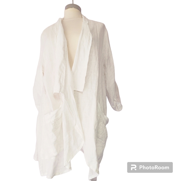 Elegant White Open-Front MARINA GIGLI Linen Cardigan - Picture 2 of 13